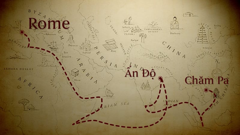 Bản đồ con đường tơ lụa mà người La mã đem Garum đến Châu Á