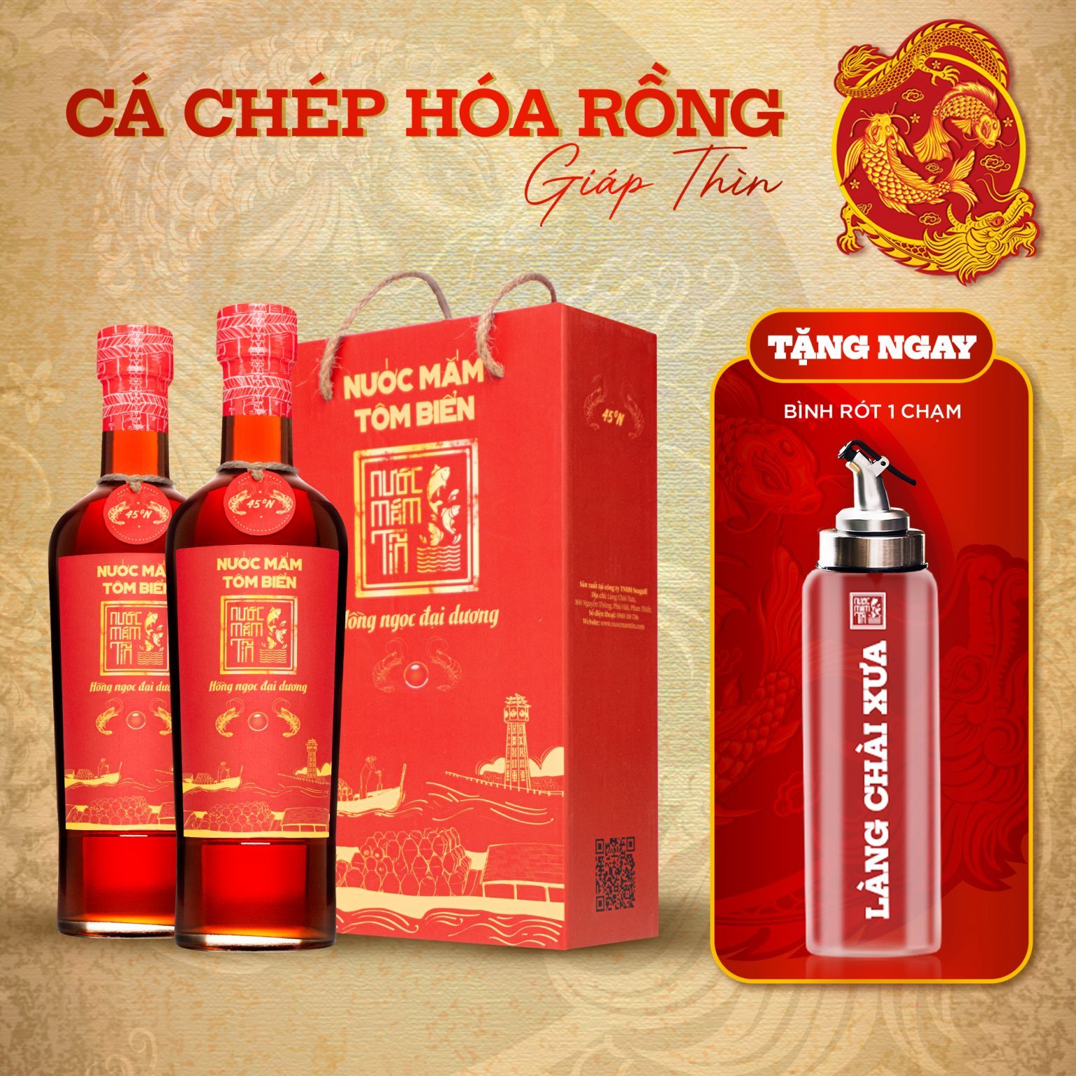 [Quà Tết 2024] Cặp 2 chai nước mắm Tĩn Tôm Biển 500ml
